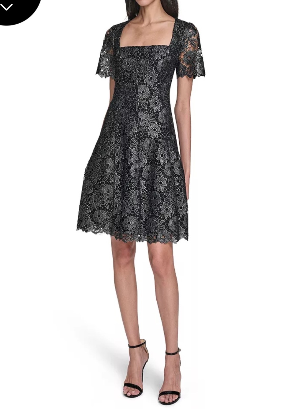 Eliza J Petite Black and Silver Square Neck Lace Fit and Flare Dress Size 10 P - Picture 2 of 13